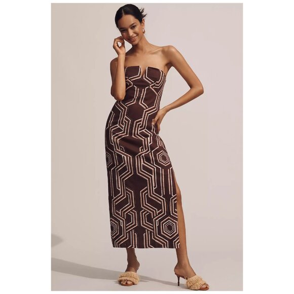 ANTHROPOLOGIE | Linen Blend Plunge-Neck Midi Dress | NWT - Picture 2 of 5